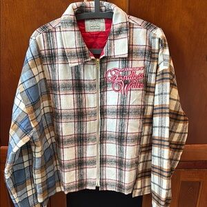 Plaid Zip-Up Jacket with Embroidered Logo